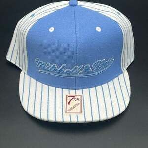Mitchell & Ness Carolina Blue and White Striped Fitted Hat Size 7 7/8